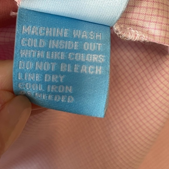 J. McLaughlin Embroidered V-Neck Tunic Lightweight Check Pink Blue Sz M Preppy - Picture 14 of 15